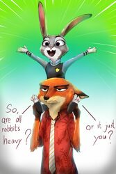  2016 2:3 anthro canid canine chasefox clothed clothing digital_media_(artwork) disney duo female fox fur hi_res judy_hopps lagomorph leporid male mammal nick_wilde rabbit red_fox simple_background true_fox zootopia 