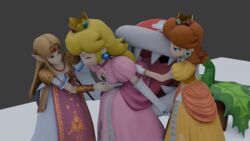  1other 3girls ass_in_mouth bent_legs biting_ass blender clothed clothing crossover dress fart fart_in_mouth female grabbing_ass holding_stomach image mario_(series) multiple_girls piranha_plant princess_daisy princess_peach princess_zelda super_smash_bros. the_legend_of_zelda zelda_(a_link_between_worlds) 