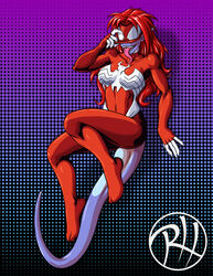  alien clothing cosplay costume digital_media_(artwork) female hair hi_res marvel predaguy red_hair solo spandex spider-man_(series) spider-woman tight_clothing vik_(predaguy) 