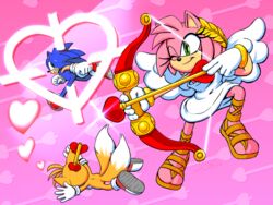  4:3 amy_rose anthro bow_(weapon) bracelet canid canine clothing crosshair cupid digital_media_(artwork) eulipotyphlan female footwear fox gloves group handwear heart_symbol hedgehog jewelry male mammal ranged_weapon sandals sega sonic_the_hedgehog sonic_the_hedgehog_(series) tails thewill toga weapon wings 