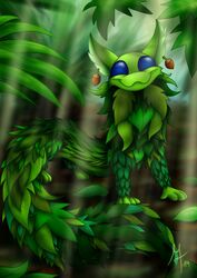  ambiguous_gender blue_eyes detailed_background dreamkeepers feral forest hi_res leaf outside plant ryuu-neko salahir solo tree 