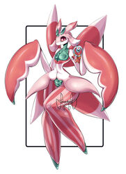  2016 anthro arthropod black_border border duo ear_piercing female feral generation_1_pokemon generation_6_pokemon generation_7_pokemon green_body junkyardrabbit klefki lurantis nintendo piercing pink_body pokeball pokemon pokemon_(species) pupils red_eyes red_pupils simple_background slit_pupils standard_pokeball staryu white_background white_body 