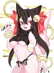  1gir black_hair feline furry highres long_hair lsolo open_mouth red_eyes sky0217haine 