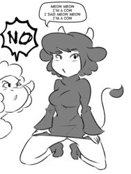  3:4 angry anthro asdfmovie beep_beep_i&#039;m_a_sheep black_and_white blush bovid bovine breasts caprine cattle domestic_sheep droopy_(series) duo english_text female horn kneeling leggy_lamb looking_aside mammal meme metro-goldwyn-mayer monochrome sheep sheep_wrecked smaggthesmug snout speech_bubble text 