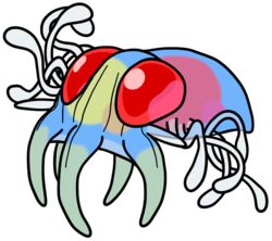  2017 alternate_species ambiguous_gender aquatic_gastropod blue_body bugdex clione compound_eyes digital_drawing_(artwork) digital_media_(artwork) fakemon feral fin front_view full-length_portrait gastropod generation_1_pokemon marine mollusk multicolored_body nintendo pokemon pokemon_(species) portrait red_body red_eyes ricky_hoffman sea_angel sea_slug simple_background slug solo spikes tentacle tentacruel toony translucent translucent_body white_background yellow_body 