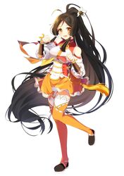  ahoge ara_haan black_hair commentary_request detached_sleeves elsword eungking_(tog2029) female fox hair_ornament hairpin highres korean_commentary little_xia_(elsword) long_hair paw_pose smile very_long_hair yellow_eyes 