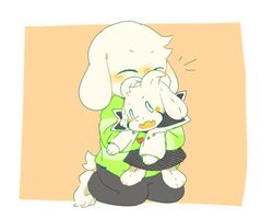  5:4 anthro asriel_dreemurr blush boss_monster_(undertale) bovid caprine conditional_dnp crybleat fur hug long_ears mammal plushie simple_background solo stripes undertale undertale_(series) white_body white_fur 