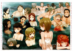  6+boys 6+girls :d ;d absurdres alcohol animal animal_ears annotation_request ayakura_juu bathing beard black_hair blonde_hair breasts brown_eyes brown_hair canine character_request chest_hair cleavage closed_eyes collarbone copyright_name craft_lawrence dark-skinned_female dark_skin dian_rubens elsa_schtingheim enekk eu_landt eve_bolan facial_hair fran_vonely freckles grey_eyes grey_hair grin hafner_hugues hand_in_own_hair hat helena_(spice_and_wolf) highres hilde_schnau holding holo long_hair luward_myuri marc_cole max_moize medium_breasts mixed-sex_bathing moustache multiple_boys multiple_girls naked_towel nora_arento novel_illustration official_art one_eye_closed onsen open_mouth orange_hair partially_annotated photoshop_(medium) red_eyes red_hair scar shared_bathing short_hair shoulder_blades small_breasts smile spice_and_wolf sweat tail topless tote_col towel weiz wolf_ears wolf_girl wolf_tail 