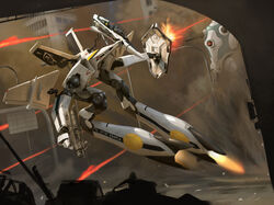  2boys alien battle building canopy_(aircraft) choujikuu_yousai_macross cockpit commentary death_flag debris dust energy_beam energy_cannon english_commentary flying gerwalk gunpod highres machinery macross mecha mecha_focus multiple_boys non-humanoid_robot original photoshop_(medium) pilot realistic redesign regult reverse-jointed_legs robot robotech roundel ruins science_fiction shield smoke transformation u.n._spacy variable_fighter vf-1 vf-1s walker_(robot) wreckage zacharymadere zentradi 