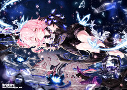  3girls bad_id bad_pixiv_id brickbird bubble bug butterfly commentary daydreamer_(elsword) dreaming elsword eternity_winner_(elsword) flower glasses laby_(elsword) multiple_girls nisha_(elsword) photoshop_(medium) radiant_soul_(elsword) shattered smile tears 