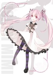  bad_id bad_pixiv_id dress female long_hair ookami-san pantyhose pink_eyes pink_hair purple_pantyhose rabbit shrie solo striped_clothes striped_pantyhose stuffed_animal stuffed_toy twintails usami_mimi 