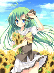  asakura_hayate bad_id bad_pixiv_id blue_eyes female flower green_hair long_hair national_verbena_academy_school_uniform school_uniform shigure_asa shuffle! solo sunflower 