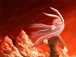  animal_ears bad_id bad_pixiv_id blazer cloud female jacket long_hair marubororaito photoshop_(medium) profile purple_hair rabbit_ears reisen_udongein_inaba sky solo sunset touhou wind 