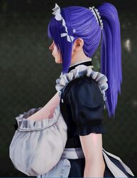  3d blue_hair breasts commentary_request female honey_select huge_breasts maid maid_headdress original ponytail rdsk 