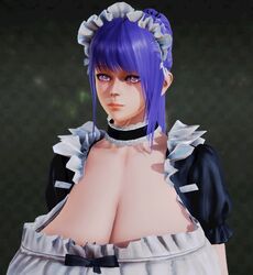  3d blue_hair breasts commentary_request female honey_select huge_breasts looking_at_viewer maid maid_headdress original rdsk 