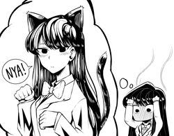  acefish animal_ears bad_id bad_pixiv_id blush cat_ears cat_tail closed_mouth female greyscale hand_on_own_head itan_private_high_school_uniform komi-san_wa_komyushou_desu komi_shouko long_hair looking_at_viewer monochrome romaji_text school_uniform tail thought_bubble white_background 