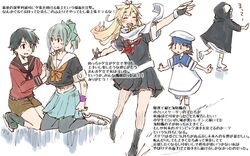  5girls abyssal_ship black_hair black_serafuku bow brown_shorts commentary_request cosplay daitou_(kancolle) dress fingerless_gloves gloves green_bow green_skirt grey_hair hairbow hat hood i-class_destroyer i-class_destroyer_(cosplay) ice_skates kantai_collection kneeling long_hair looking_at_another mogami_(kancolle) multiple_girls pantyhose pleated_skirt red_serafuku remodel_(kantai_collection) sailor_dress sailor_hat school_uniform serafuku shorts skates skating skirt text_focus translation_request tsuta_no_ha white_hair wristband yuubari_(kancolle) yuudachi_(kancolle) |_| 