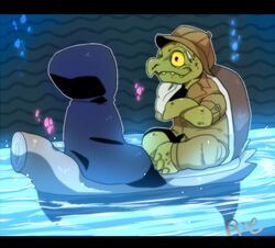  2016 beard black_bars boat duo facial_hair gerson letterbox male reptile rie_(artist) river river_person_(undertale) scalie turtle undertale undertale_(series) vehicle water watercraft yellow_sclera 