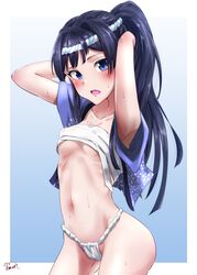  absurdres bandages blue_eyes blue_hair breasts commentary_request female fundoshi highres idolmaster idolmaster_million_live! japanese_clothes medium_hair mogami_shizuka moment_(moment_607) ponytail small_breasts solo 