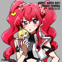  :o @_(symbol) angelise_ikaruga_misurugi antenna_hair artist_name black_shirt black_sleeves blonde_hair blue_bodysuit blush bodysuit chibi collared_jacket commentary_request cross_ange dated english_text hair_between_eyes hair_ornament hair_scrunchie hairband happy_birthday heart hilda_(cross_ange) holding_chibi jacket long_hair looking_at_viewer looking_to_the_side mecha_pilot_suit medium_hair midriff open_mouth purple_eyes raised_eyebrows red_eyes red_hair red_hairband scrunchie shinoasa shirt short_sleeves sidelocks solo_focus tamura_yukari turtleneck turtleneck_shirt twitter_username upper_body white_jacket white_trim 