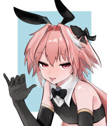  1boy astolfo_(fate) astolfo_(saber)_(fate) astolfo_(saber)_(first_ascension)_(fate) bare_shoulders black_bow black_gloves bow commentary_request crop_top elbow_gloves fate/grand_order fate_(series) gloves hairbow handjob_gesture highres long_hair looking_at_viewer male_focus mixed-language_commentary multicolored_hair noc_merinoc otoko_no_ko pink_hair saliva simple_background solo streaked_hair tongue tongue_out two-tone_background white_hair 