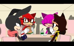  2017 anthro big_eyes big_head black_nose canid canine canis clothing custom_character_(sonic_forces) domestic_cat eyewear fan_character felid feline felis fuchsia_the_cat fur gadget_the_wolf glasses gloves group handwear lagomorph leporid male mammal rabbit sega sonic_forces sonic_the_hedgehog_(series) sonicsky2337 toony wolf 