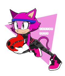  2017 :3 anthro big_head biped black_clothing black_footwear black_shoes bodysuit clothing custom_character_(sonic_forces) digital_media_(artwork) domestic_cat english_text eyewear felid feline felis female footwear fuchsia_the_cat fur gloves grey_eyes handwear hi_res holding_object holding_weapon mammal multicolored_clothing multicolored_footwear multicolored_shoes pink_body pink_clothing pink_footwear pink_fur pink_shoes sega shoes simple_background skinsuit solo sonic_forces sonic_the_hedgehog_(series) sonicsky2337 text tight_clothing toony weapon white_background white_clothing white_gloves white_handwear wispon 