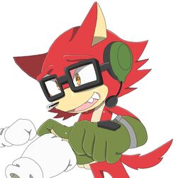  2017 anthro big_head black_nose canid canine canis clothing custom_character_(sonic_forces) disembodied_hand duo eyewear fur gadget_the_wolf glasses gloves handwear hi_res male mammal sega sharp_teeth simple_background solo_focus sonic_forces sonic_the_hedgehog sonic_the_hedgehog_(series) sonicsky2337 teeth toony wolf 