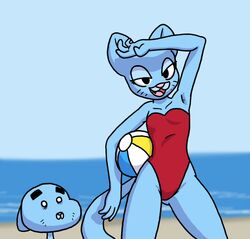  anthro ball beach beach_ball cartoon_network clothed clothing detailed_background domestic_cat fangs felid feline felis female flat_chested gumball_watterson inflatable male mammal mature_anthro mature_female mother_(lore) mother_and_child_(lore) mother_and_son_(lore) nicole_watterson one-piece_swimsuit outside parent_(lore) parent_and_child_(lore) parent_and_son_(lore) pool_toy sand seaside son_(lore) swimwear teeth terdburgler the_amazing_world_of_gumball water whiskers 