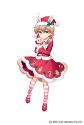  animal_hat brown_eyes brown_hair candy candy_cane commentary_request crossed_arms dress female food full_body gingerbread_man gothic_wa_mahou_otome hair_between_eyes hat hat_ornament highres holding holding_stuffed_toy holly jenevan medium_hair official_art pink_legwear rabbit_hat red_dress red_footwear red_skirt santa_hat short_twintails simple_background skirt socks solo standing striped_clothes striped_socks stuffed_animal stuffed_rabbit stuffed_toy twintails 