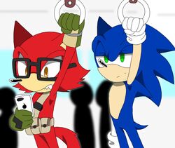  2017 anthro big_head black_nose canid canine canis clothing conjoined_eyes custom_character_(sonic_forces) duo_focus eulipotyphlan eyewear fur gadget_the_wolf glasses gloves group handwear hedgehog male mammal sega sharp_teeth simple_background sonic_forces sonic_the_hedgehog sonic_the_hedgehog_(series) sonicsky2337 teeth toony wolf 