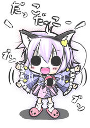  :&gt; animal_ears blush cat_ears chibi commentary_request fake_animal_ears female futase_hijiri komeiji_satori open_mouth pink_hair short_hair solid_circle_eyes solo third_eye touhou waving_arms 