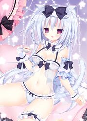  :o animal_ears babydoll black_bow blue_hair blue_panties blush bow bow_panties braid breasts bridal_garter cat_ears cat_girl cat_tail cleavage collar commentary_request cup detached_collar female fingernails frilled_babydoll frilled_collar frilled_gloves frilled_panties frilled_pillow frills gloves hair_between_eyes hair_ornament hairbow heart heart-shaped_pillow heart_hair_ornament himemiya_niina holding holding_cup long_hair medium_breasts oerba_yun_fang open_mouth original panties pillow purple_eyes see-through single_glove sitting solo star_(symbol) tail tea teacup twin_braids underwear underwear_only very_long_hair white_collar white_gloves wrist_cuffs 