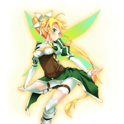  bike_shorts blonde_hair breasts colorized commentary_request corset fairy fairy_wings female goma_azarasi green_eyes green_wings highres leafa long_hair medium_breasts multiple_wings natsuki_yuu_(minamino_tsuki) pointy_ears ponytail sheath sheathed sword sword_art_online thighhighs very_long_hair weapon wings 