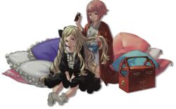  2girls artist_request blonde_hair dress elise_(fire_emblem_if) female fire_emblem fire_emblem_if multiple_girls nintendo official_art pink_hair sakura_(fire_emblem_if) smile 