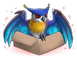  4:3 ambiguous_gender bird_wyvern box canes-cm capcom container feral if_it_fits_i_sits_(meme) in_box in_container malfestio meme monster_hunter simple_background solo white_background 