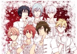  6+boys blonde_hair blowing_kiss blue_hair commentary_request fingerless_gloves glasses gloves green_hair idolish7 idolish7_(idolish7) izumi_iori izumi_mitsuki jewelry looking_at_viewer male_focus multiple_boys nanase_riku necklace nikaido_yamato official_art one_eye_closed orange_hair osaka_sougo red_hair rokuya_nagi snowflakes tanemura_arina white_gloves white_hair yotsuba_tamaki 