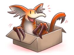  4:3 ambiguous_gender box canes-cm capcom container feral if_it_fits_i_sits_(meme) in_box in_container kecha_wacha meme monster_hunter primatius simple_background solo white_background 