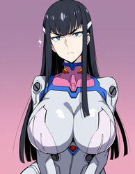  1girl ai_generated arms_at_sides big_breasts black_hair blue_eyes disgusted kill_la_kill kiryuuin_satsuki long_hair plugsuit thick_eyebrows wide_hips 