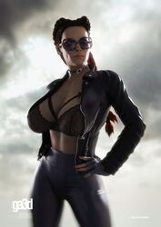  1girls 3d apex_legends big_breasts dark-skinned_female dark_skin female female_only ga3ddolls leather_jacket leather_pants loba loba_(apex_legends) loba_andrade solo sunglasses tinted_eyewear 