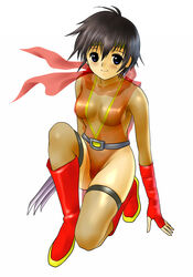  aoc_cannon belt black_hair blue_eyes claws female female fingerless_gloves gensou_suikoden gensou_suikoden_i gensou_suikoden_ii gloves kasumi_(suikoden) ninja see-through short_hair simple_background solo suikoden suikoden_i suikoden_ii thighhighs 