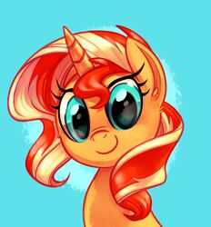  2018 absurd_res blonde_hair blue_background bust_portrait equestria_girls equid equine eyelashes female feral hair hasbro hi_res horn looking_at_viewer mammal multicolored_hair my_little_pony mythological_creature mythological_equine mythology portrait red_hair simple_background smile solo sunset_shimmer_(eg) teal_eyes two_tone_hair unicorn whitediamonds 