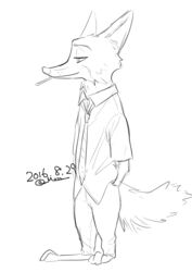  anthro canid canine disney fox m-2-2-2 male mammal monochrome nick_wilde red_fox simple_background solo true_fox zootopia 