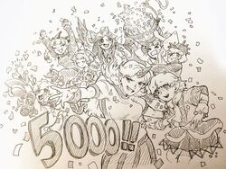  ! !! 6+girls animal_ears arms_up bird_wings bow braid breasts bucket cat_ears chains closed_eyes commentary_request confetti greyscale hair_ornament hairband hairbow hat hat_bow hat_ribbon heart heart_hair_ornament holding holding_bucket horns hoshiguma_yuugi kaenbyou_rin kisume komeiji_koishi komeiji_satori kurodani_yamame long_hair long_sleeves medium_hair menotama milestone_celebration mizuhashi_parsee monochrome multiple_girls nail open_mouth parted_lips pointy_ears reiuji_utsuho ribbon short_hair single_horn smile teeth third_eye touhou traditional_media twin_braids unworn_hat unworn_headwear wings wooden_bucket 