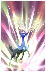  ambiguous_gender antlers aura black_body black_fur blue_body blue_eyes blue_fur deer feral fur generation_6_pokemon hi_res horn legendary_pokemon light mammal mythical nintendo on_hind_legs pokemon pokemon_(species) pose quadruped raycrystal shaded solo xerneas xerneas_(active_mode) 