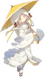  ark_order artist_request blush bob_cut closed_mouth cuisine_dimension female food full_body holding holding_umbrella japanese_clothes kimono light_brown_hair long_sleeves looking_at_viewer official_alternate_costume official_art oil-paper_umbrella omelet shiromuku short_hair sidelocks smile solo split_mouth tachi-e tamagoyaki tamagoyaki_(cuisine_dimension) transparent_background uchikake umbrella wataboushi white_hood white_kimono white_theme wide_sleeves yellow_eyes yellow_umbrella 