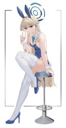  animal_ears bare_shoulders blonde_hair blue_archive blue_eyes blue_footwear blue_hair blue_halo blue_leotard bow bowtie braid breasts cleavage commentary detached_collar earpiece fake_animal_ears female full_body gaitoou halo high_heels highleg highleg_leotard highres leotard long_hair looking_at_viewer medium_breasts multicolored_hair official_alternate_costume playboy_bunny rabbit_ears sitting solo stool strapless strapless_leotard streaked_hair thighhighs toki_(blue_archive) toki_(bunny)_(blue_archive) two-tone_hair v white_thighhighs wrist_cuffs 