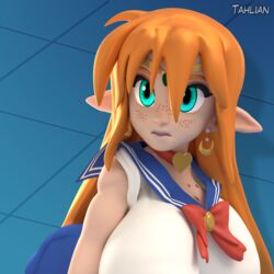  1:1 3d_(artwork) asian_clothing big_breasts blender_(artwork) breasts clothing collar crown digital_media_(artwork) east_asian_clothing elf felicia_(tahlian) female freckles green_eyes hair headgear hi_res humanoid humanoid_pointy_ears japanese_clothing japanese_school_uniform long_hair looking_up meme not_furry orange_hair sailor_moon_(character) sailor_moon_(series) sailor_moon_redraw_challenge school_uniform screencap_redraw serafuku short_stack simple_background solo tahlian uniform 