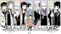  5boys 5girls alvin_(tales) alvin_(tales_of_xillia) bare_shoulders beard belt breasts coat detached_sleeves elise_lutus elize_lutus elle_mel_martha facial_hair frills gaias gaius_(tales) glasses gloves hat jude_mathis leia_roland leia_rolando long_hair ludger_will_kresnik milla_(tales_of_xillia_2) multiple_boys multiple_girls muse_(tales_of_xillia) muzet_(tales) necktie open_mouth pointy_ears rowen_j._ilbert scarf short_hair tales_of_(series) tales_of_xillia tales_of_xillia_2 teepo_(tales) tipo_(xillia) twintails wink 