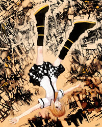  bad_id bad_pixiv_id blonde_hair falling female kagamine_rin nobusnow outstretched_arms solo spread_arms tiger_rampage_(vocaloid) upside-down vocaloid 